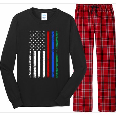 AnAmericanFlagWithMilitary,PoliceAndFirefighterStripesDesign Long Sleeve Pajama Set