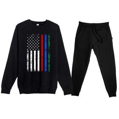 AnAmericanFlagWithMilitary,PoliceAndFirefighterStripesDesign Premium Crewneck Sweatsuit Set