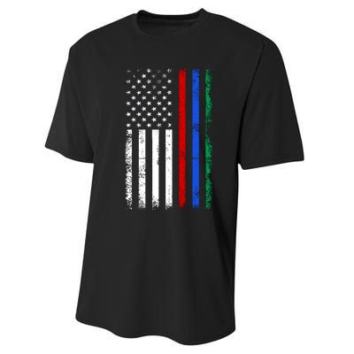 AnAmericanFlagWithMilitary,PoliceAndFirefighterStripesDesign Performance Sprint T-Shirt