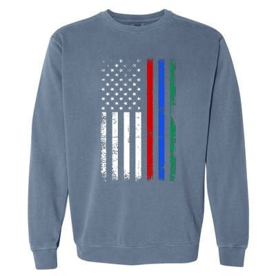 AnAmericanFlagWithMilitary,PoliceAndFirefighterStripesDesign Garment-Dyed Sweatshirt