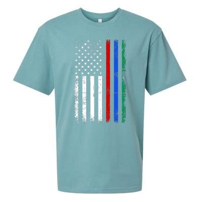 AnAmericanFlagWithMilitary,PoliceAndFirefighterStripesDesign Sueded Cloud Jersey T-Shirt