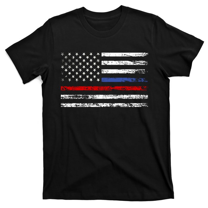 AnAmericanFlagWithPoliceAndFirefighterStripesDesign T-Shirt