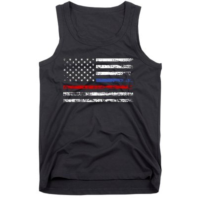 AnAmericanFlagWithPoliceAndFirefighterStripesDesign Tank Top