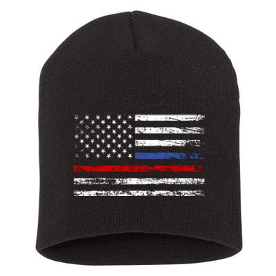 AnAmericanFlagWithPoliceAndFirefighterStripesDesign Short Acrylic Beanie