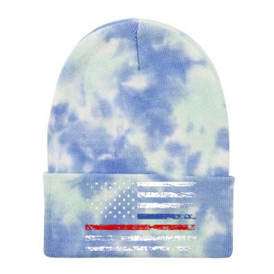 AnAmericanFlagWithPoliceAndFirefighterStripesDesign Tie Dye 12in Knit Beanie