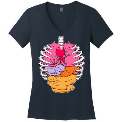 Aanatomicat Cat Chest Skeleton Women's V-Neck T-Shirt