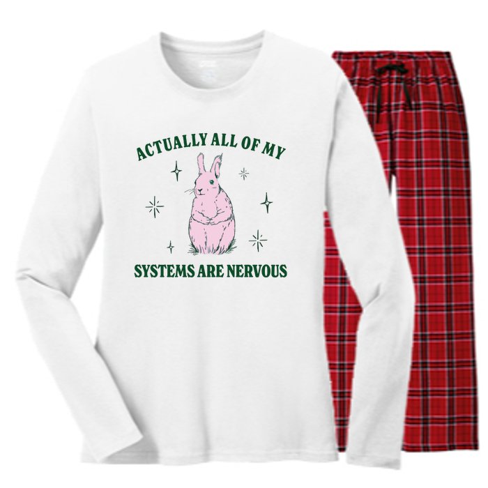 Actually All Of My Systems Are Nervous Funny Mental Health Women's Long Sleeve Flannel Pajama Set 