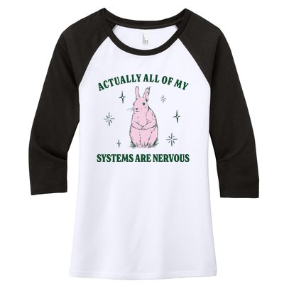 Actually All Of My Systems Are Nervous Funny Mental Health Women's Tri-Blend 3/4-Sleeve Raglan Shirt