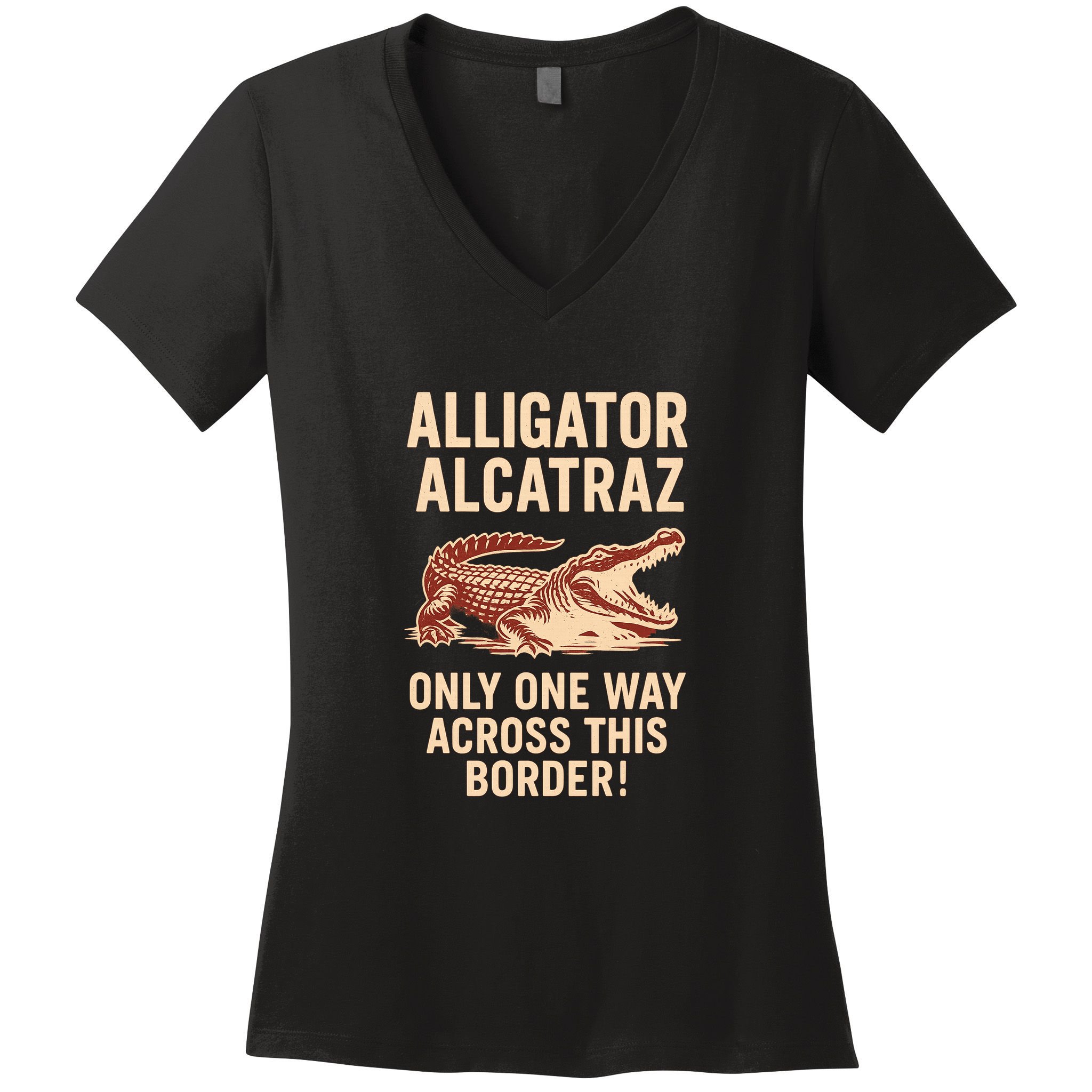 Alligator Alcatraz One Way Across This Border Women's V-Neck T-Shirt