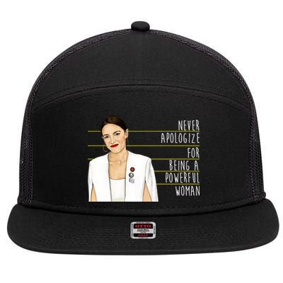 AOC Alexandria Ocasio Cortez Powerful Woman Quote 7 Panel Mesh Trucker Snapback Hat