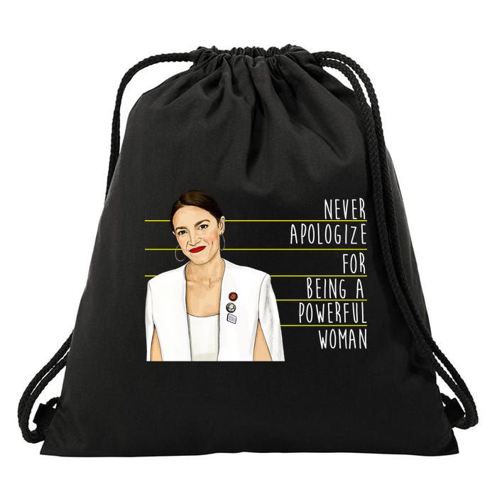 AOC Alexandria Ocasio Cortez Powerful Woman Quote Drawstring Bag