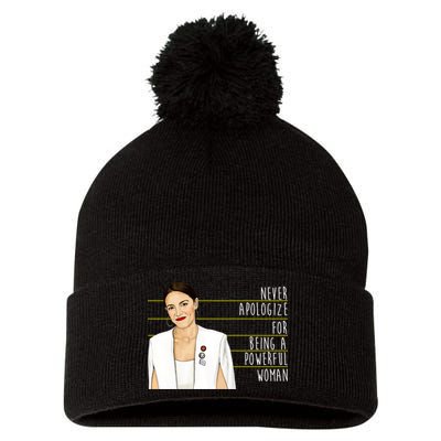 AOC Alexandria Ocasio Cortez Powerful Woman Quote Pom Pom 12in Knit Beanie