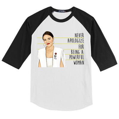 AOC Alexandria Ocasio Cortez Powerful Woman Quote Kids Colorblock Raglan Jersey