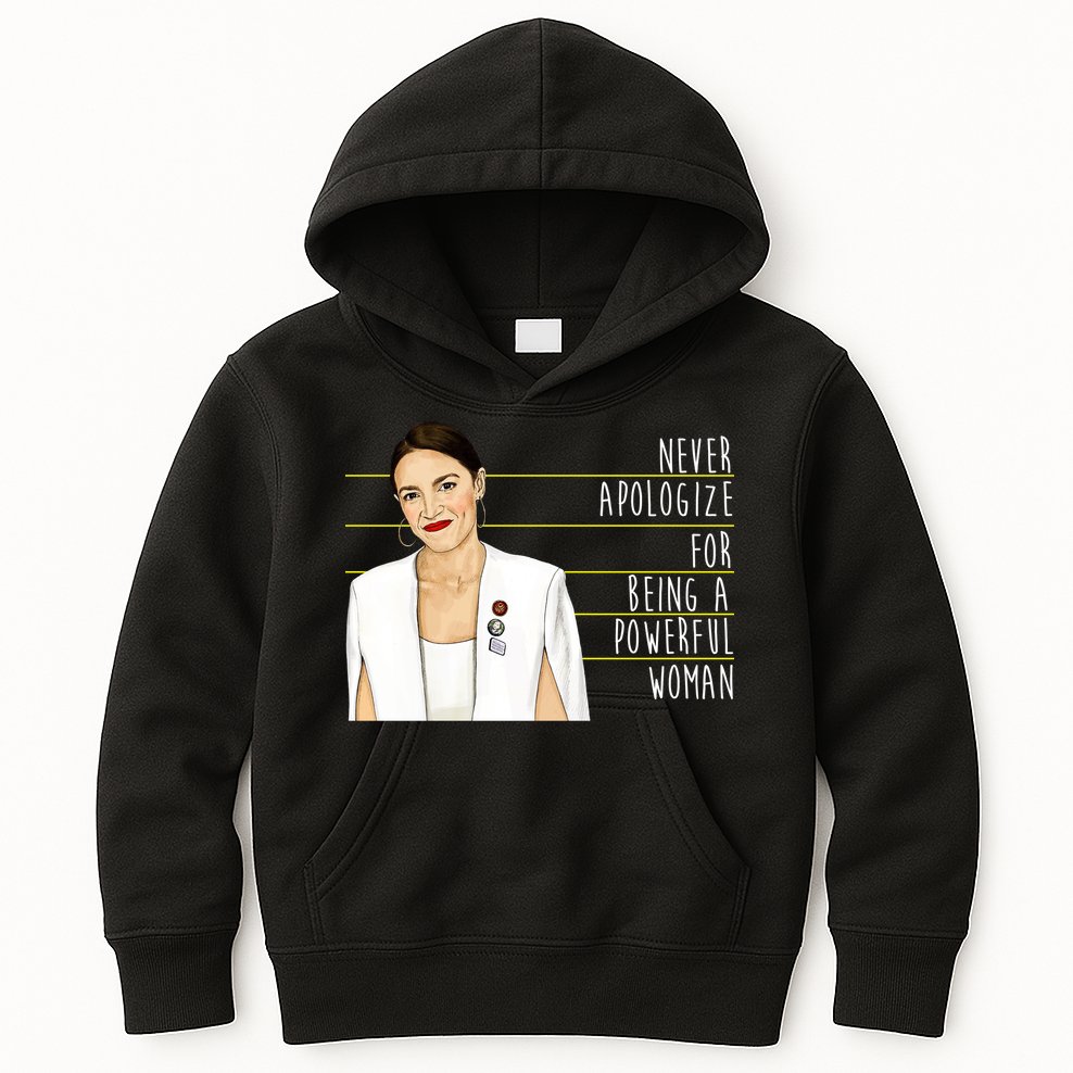 AOC Alexandria Ocasio Cortez Powerful Woman Quote Kids Hoodie