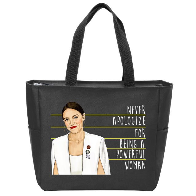 AOC Alexandria Ocasio Cortez Powerful Woman Quote Zip Tote Bag