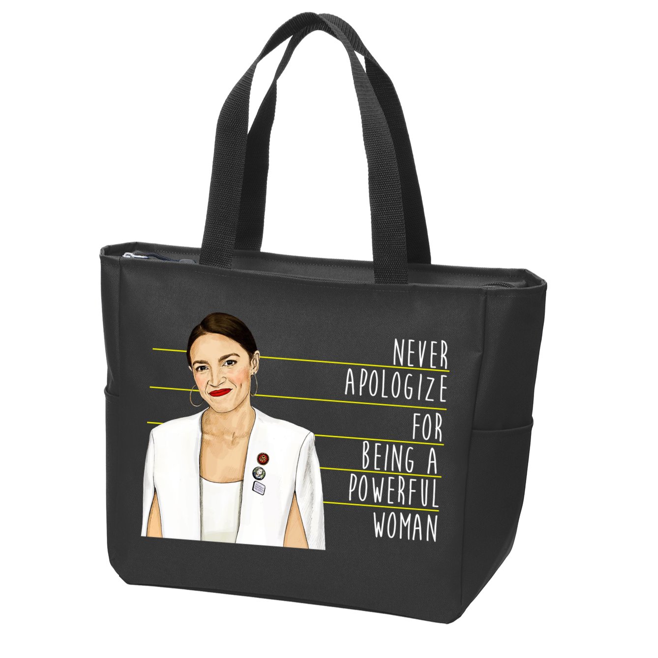 AOC Alexandria Ocasio Cortez Powerful Woman Quote Zip Tote Bag
