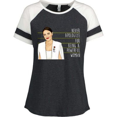 AOC Alexandria Ocasio Cortez Powerful Woman Quote Enza Ladies Jersey Colorblock Tee