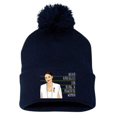 AOC Alexandria Ocasio Cortez Powerful Woman Quote Pom Pom 12in Knit Beanie