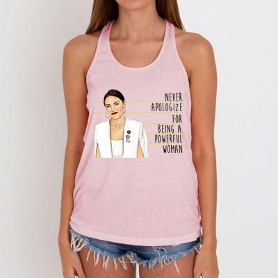 AOC Alexandria Ocasio Cortez Powerful Woman Quote Women's Knotted Racerback Tank