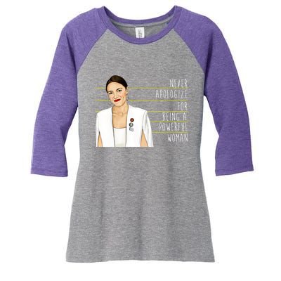 AOC Alexandria Ocasio Cortez Powerful Woman Quote Women's Tri-Blend 3/4-Sleeve Raglan Shirt