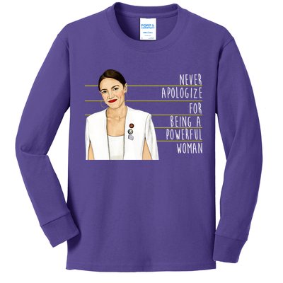 AOC Alexandria Ocasio Cortez Powerful Woman Quote Kids Long Sleeve Shirt