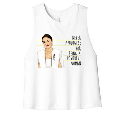 AOC Alexandria Ocasio Cortez Powerful Woman Quote Women's Racerback Cropped Tank