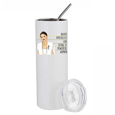 AOC Alexandria Ocasio Cortez Powerful Woman Quote Stainless Steel Tumbler