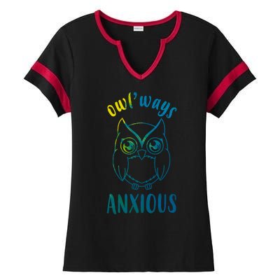 Always Anxious Owl Funny Ladies Halftime Notch Neck Tee