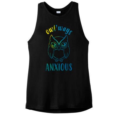 Always Anxious Owl Funny Ladies PosiCharge Tri-Blend Wicking Tank