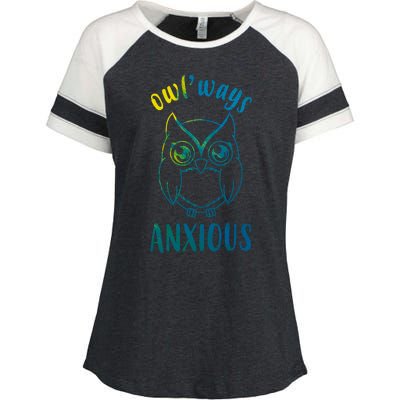 Always Anxious Owl Funny Enza Ladies Jersey Colorblock Tee