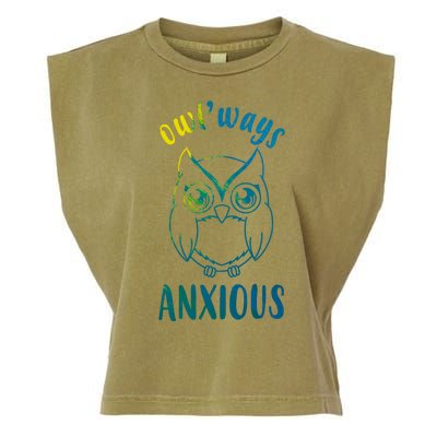 Always Anxious Owl Funny Garment-Dyed Women's Muscle Tee