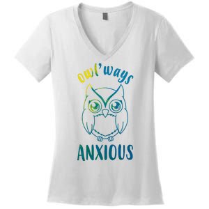 Always Anxious Owl Funny Women's V-Neck T-Shirt