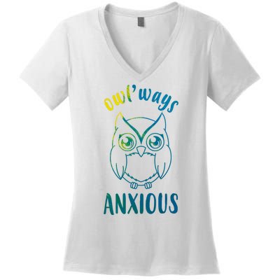 Always Anxious Owl Funny Women's V-Neck T-Shirt