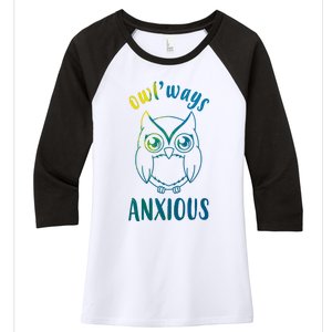 Always Anxious Owl Funny Women's Tri-Blend 3/4-Sleeve Raglan Shirt