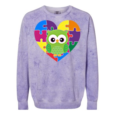 Autism Awareness Owl Heart ValentineS Day Puzzle Piece Gift Colorblast Crewneck Sweatshirt