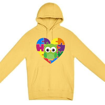 Autism Awareness Owl Heart ValentineS Day Puzzle Piece Gift Premium Pullover Hoodie