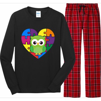 Autism Awareness Owl Heart ValentineS Day Puzzle Piece Gift Long Sleeve Pajama Set