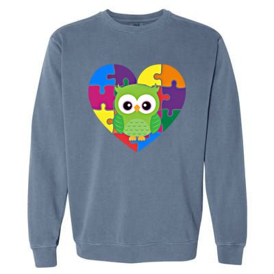 Autism Awareness Owl Heart ValentineS Day Puzzle Piece Gift Garment-Dyed Sweatshirt