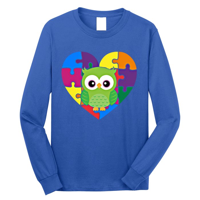 Autism Awareness Owl Heart ValentineS Day Puzzle Piece Gift Long Sleeve Shirt