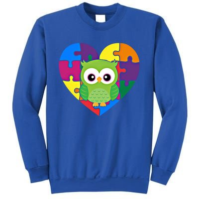 Autism Awareness Owl Heart ValentineS Day Puzzle Piece Gift Sweatshirt