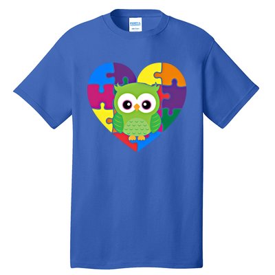 Autism Awareness Owl Heart ValentineS Day Puzzle Piece Gift Tall T-Shirt