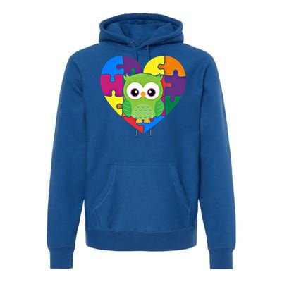 Autism Awareness Owl Heart ValentineS Day Puzzle Piece Gift Premium Hoodie