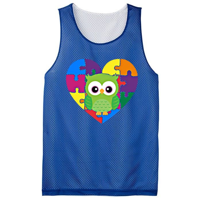 Autism Awareness Owl Heart ValentineS Day Puzzle Piece Gift Mesh Reversible Basketball Jersey Tank