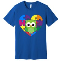 Autism Awareness Owl Heart ValentineS Day Puzzle Piece Gift Premium T-Shirt