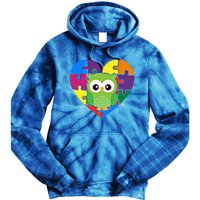 Autism Awareness Owl Heart ValentineS Day Puzzle Piece Gift Tie Dye Hoodie