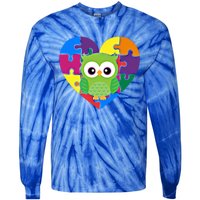 Autism Awareness Owl Heart ValentineS Day Puzzle Piece Gift Tie-Dye Long Sleeve Shirt