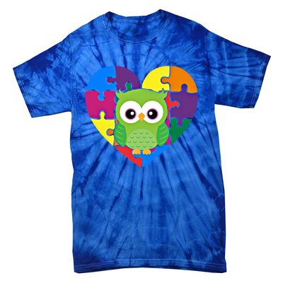 Autism Awareness Owl Heart ValentineS Day Puzzle Piece Gift Tie-Dye T-Shirt