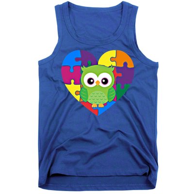 Autism Awareness Owl Heart ValentineS Day Puzzle Piece Gift Tank Top