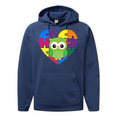 Autism Awareness Owl Heart ValentineS Day Puzzle Piece Gift Performance Fleece Hoodie