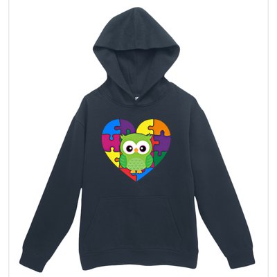 Autism Awareness Owl Heart ValentineS Day Puzzle Piece Gift Urban Pullover Hoodie